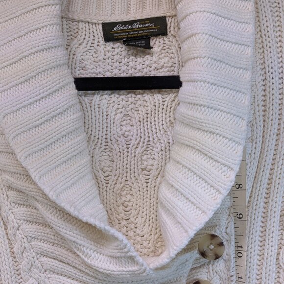 Vintage Eddie Bauer Cotton Cable  Knit Sweater Shawl Collar - Picture 5 of 12